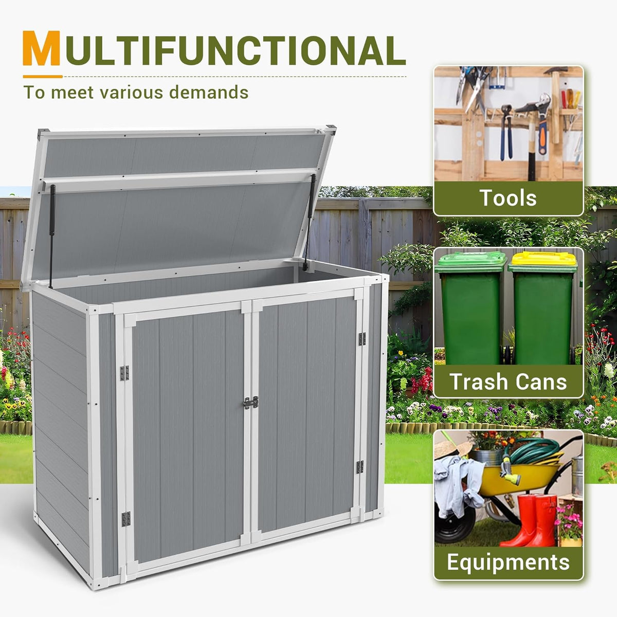 41 cu.ft storage shed outdoor horizontal resin shed, close-up detail