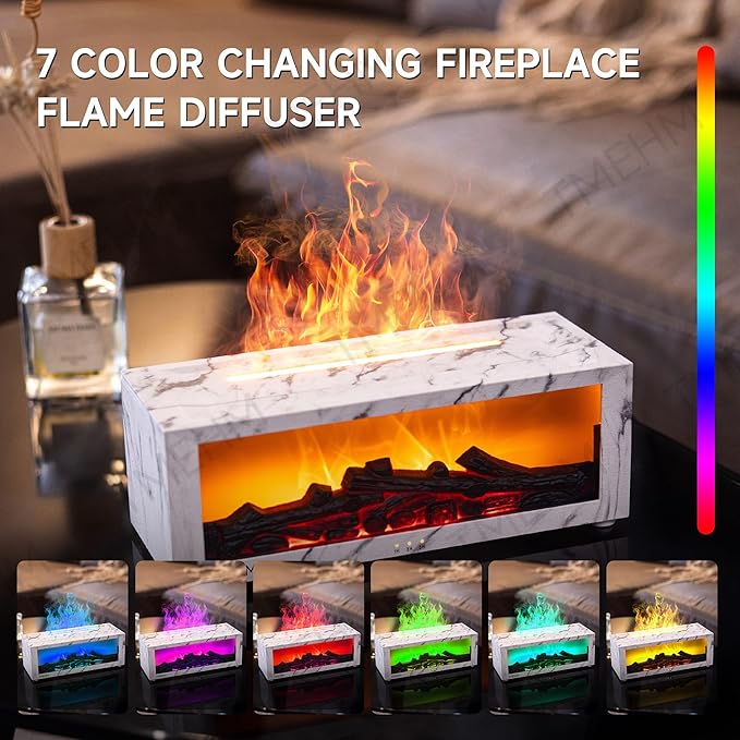 Fireplace Flame Air Diffuser Humidifier, 7 Colors Aromatherapy Essential Oil