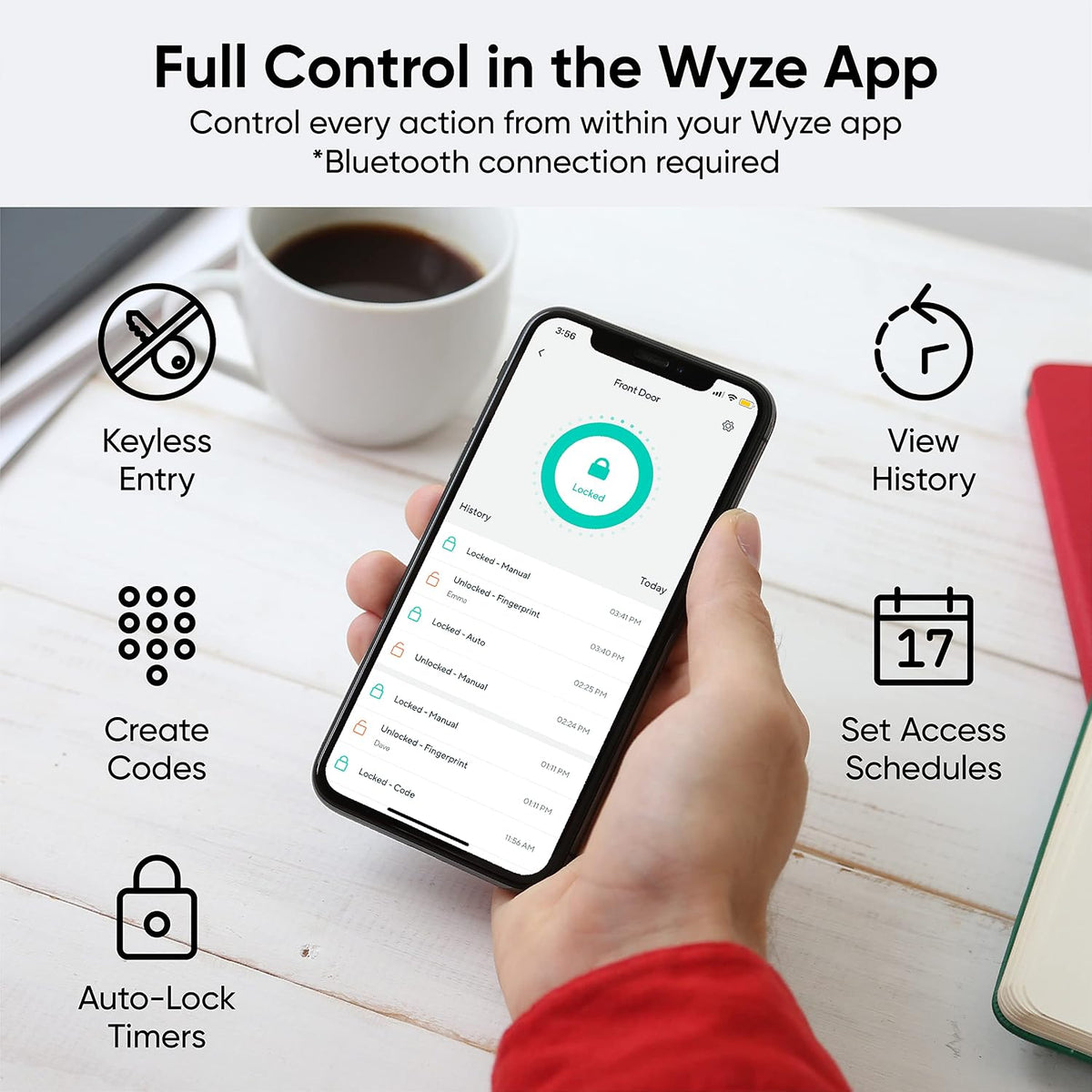 wyze auto-lock bolt, fingerprint keyless entry door smart, side view