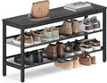 VASAGLE 3 Tier Shoe Rack Bench, One Piece Shelves, Shoe Storage Organizer with Raised Edges, Industrial Style, Easy Assembly, 11 x 39.4 x 19.7 Inches, Charcoal Gray and Matte Black ULSB075BA01S