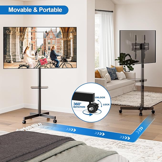 HOLMAXD Mobile TV Stand for 23-65 Inch LCD LED Flat/Curved Panel Screen TVs