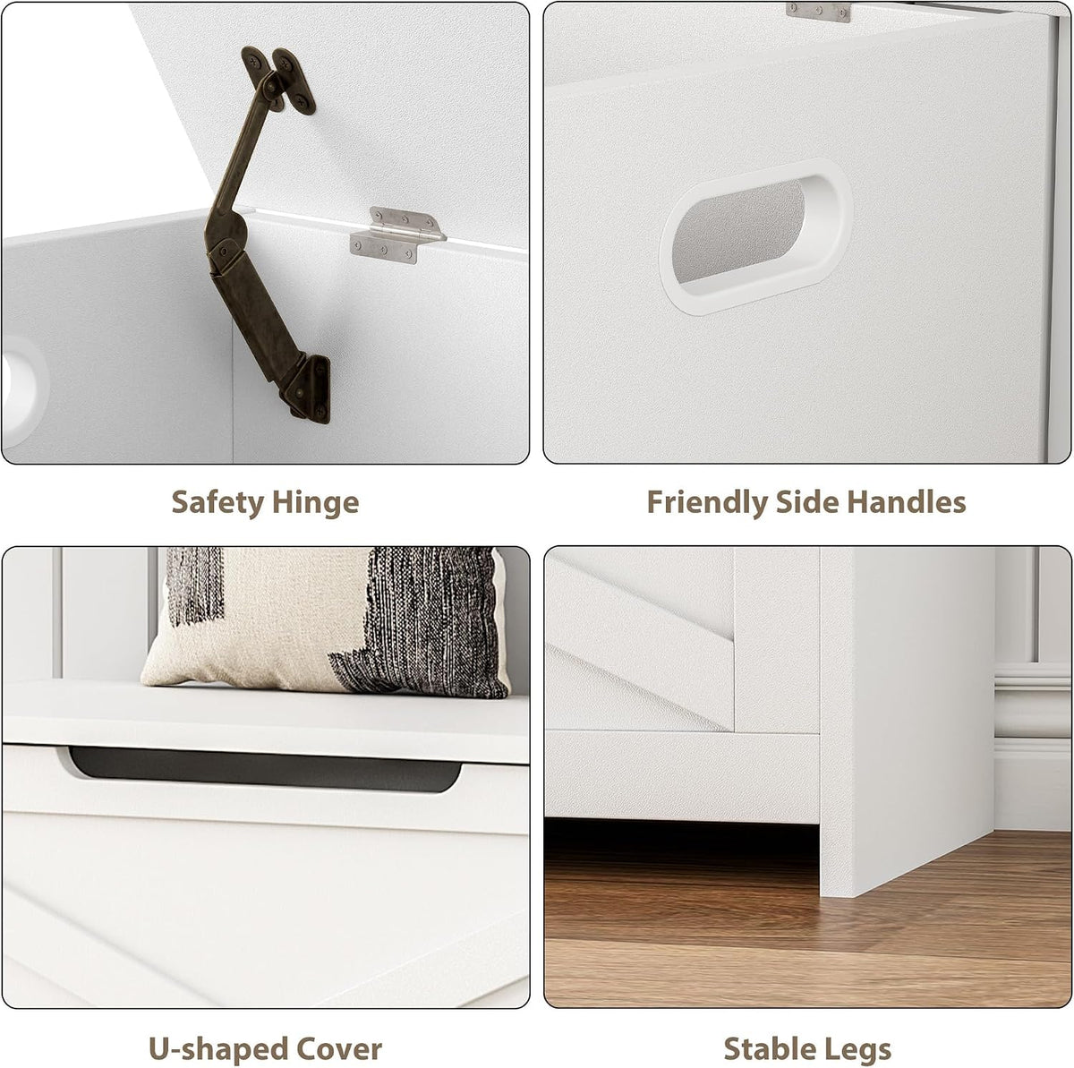 gaomon 30" storage chest, storage bench with safety, side view