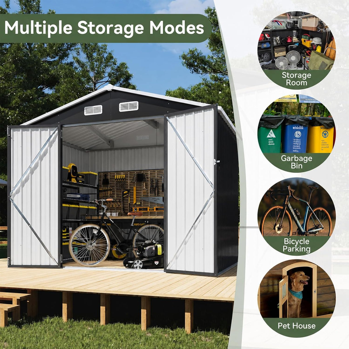 aoxun 8x6 ft shed outdoor storage shed, black, close-up detail