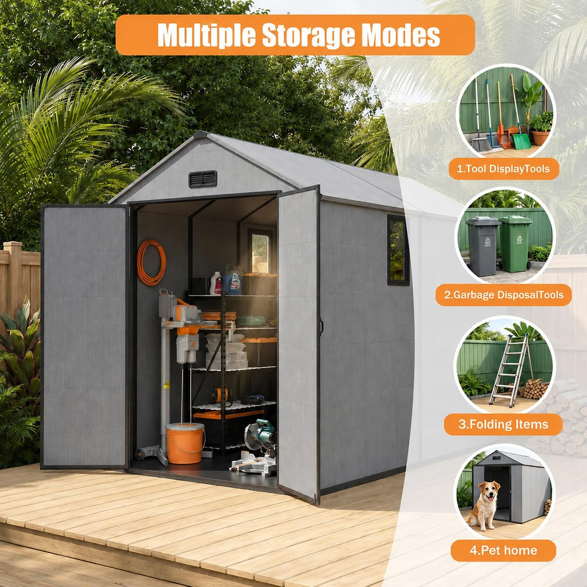 MNLR 6x10 FT Resin Outdoor Storage Shed with Floor & 2 Windows