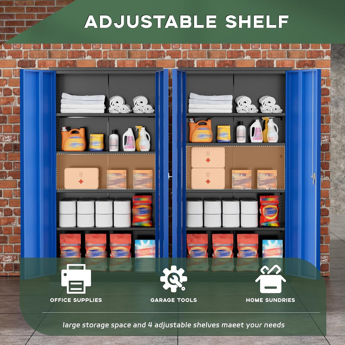 greenvelly metal garage storage cabinet, 72" black blue, side view