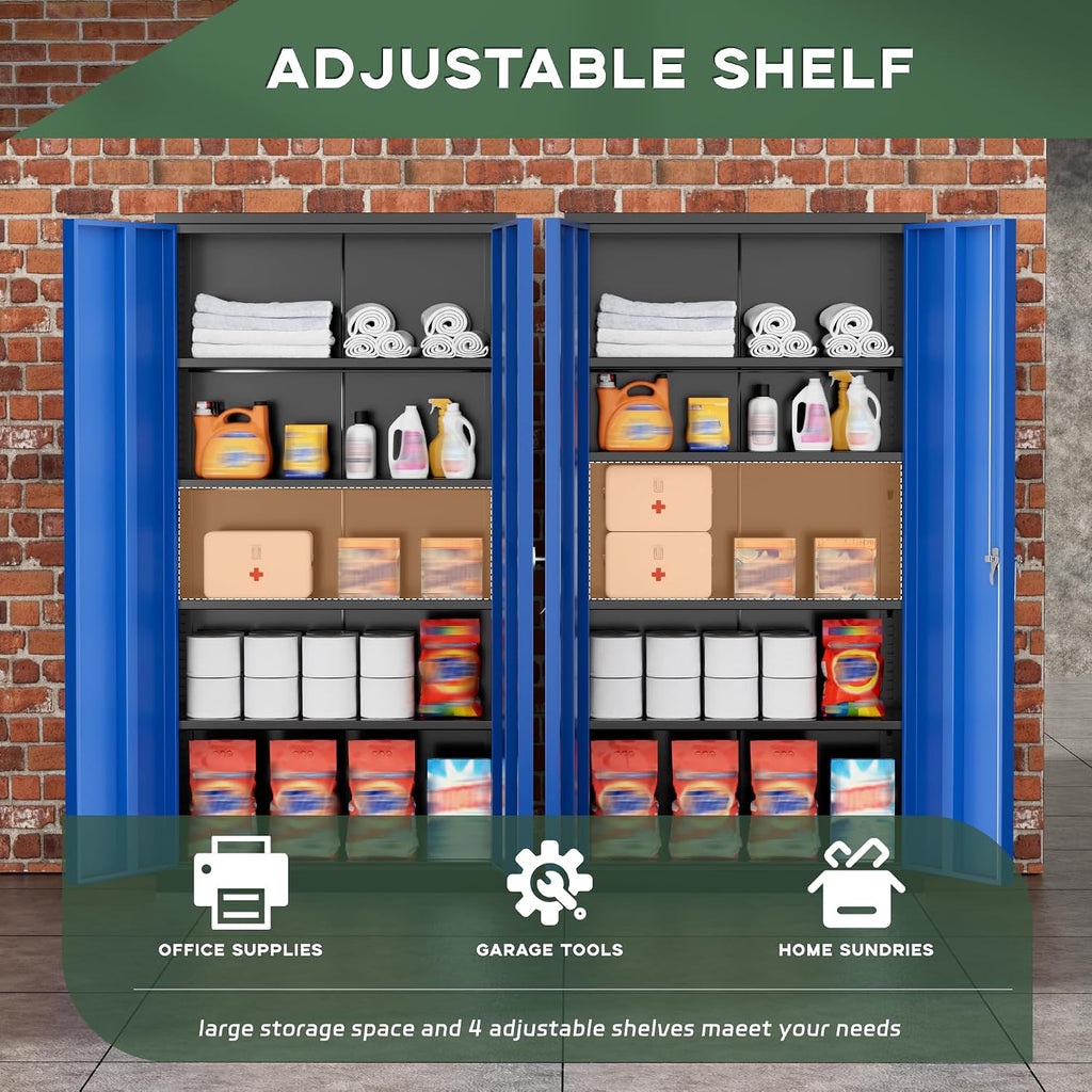 greenvelly metal garage storage cabinet, 72" black blue, side view
