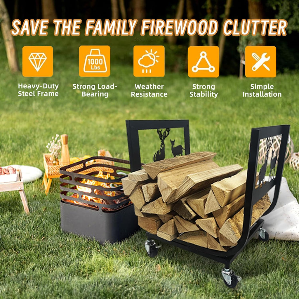 firewood rack, powder coated steelwaterproof and rust proof, close-up detail