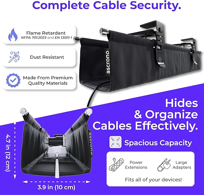 Ascrono Original No Drill Under Desk Cable Management Tray 14.1"