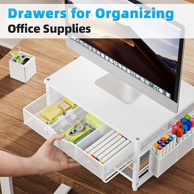 Marbrasse Wood Printer Stand for Desk, 2-Tier Desktop Printer Table for Home