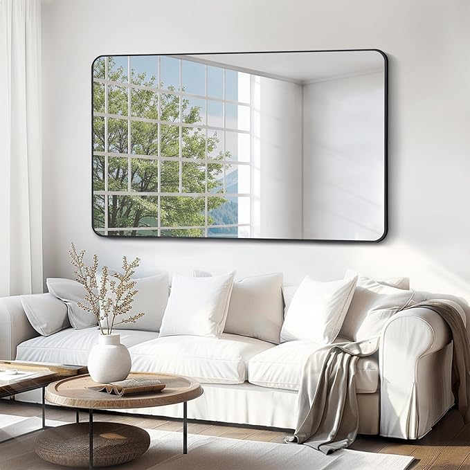 FORBATH Large Bathroom Mirror 36 x 55 Inches，Black Large Wall Mirror Aluminum
