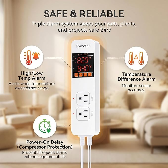 Pymeter 2 in 1 Digital Temperature Controller Dual Outlet Heat Mat Thermostat