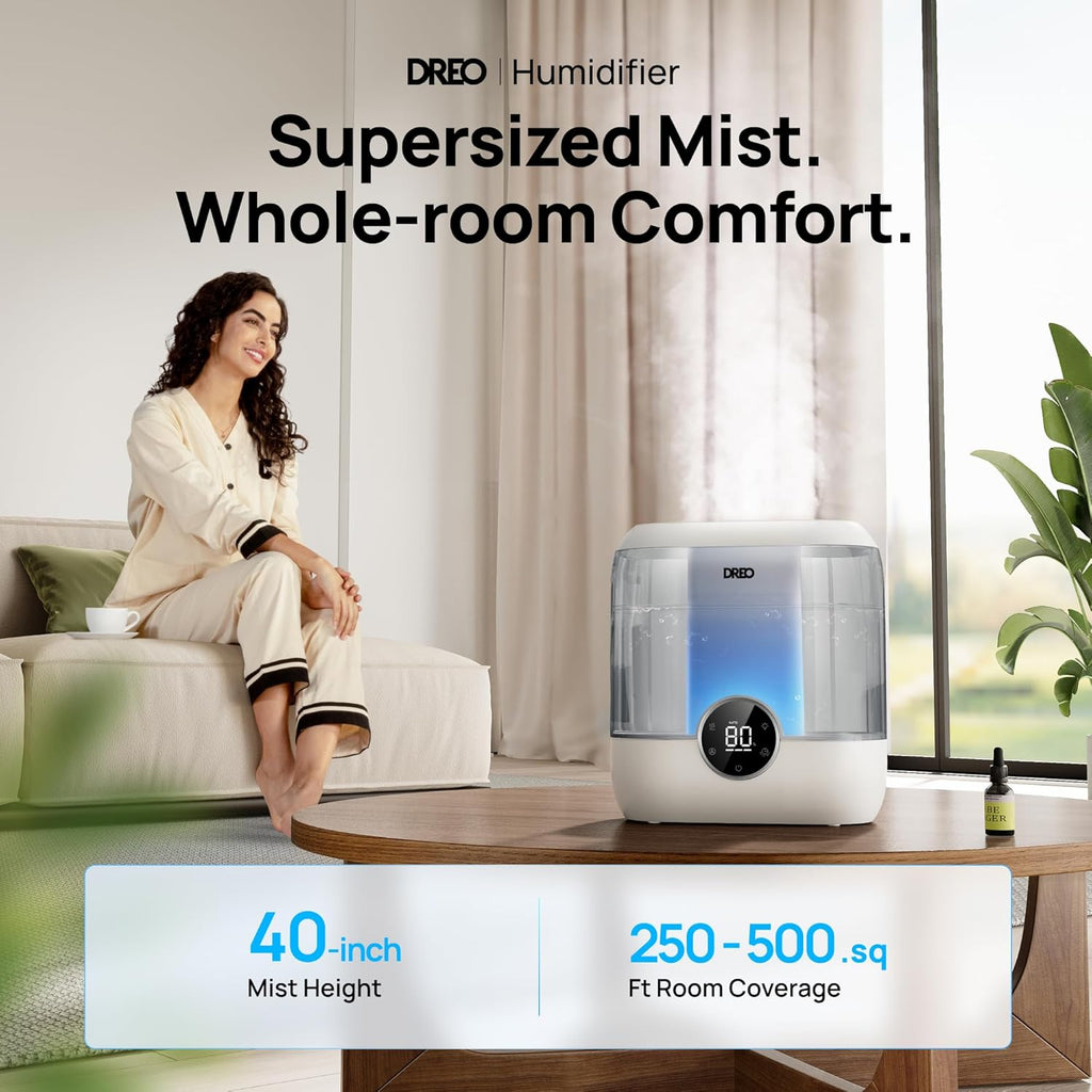 dreo 6l top fill humidifiers for bedroom, 60h, side view