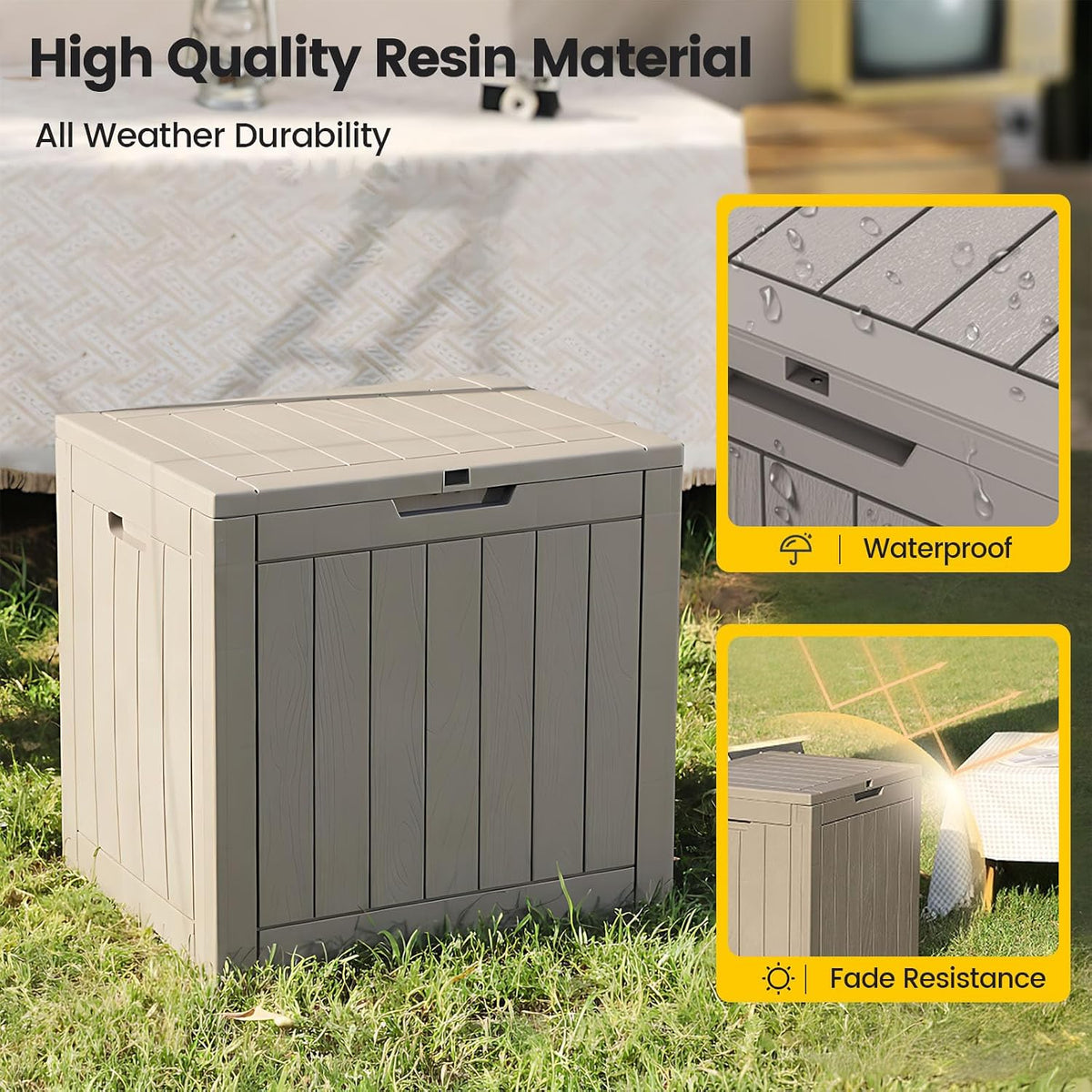 zapdos 31 gallon outdoor deck box, lockable waterproof, close-up detail