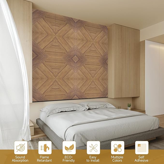 Autorific Acoustic Wall Panels, 6 Pack Total Size 72 x 48 Inches, Self-Adhesive