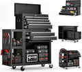 8-Drawer Rolling Tool Chest,3-in-1 Tool Box on Wheels with Lockable Steel Cabinet, Detachable Top Toolbox & Bottom Storage Cart with Additional Cabinet for Repair Room,Warehouse, Black New