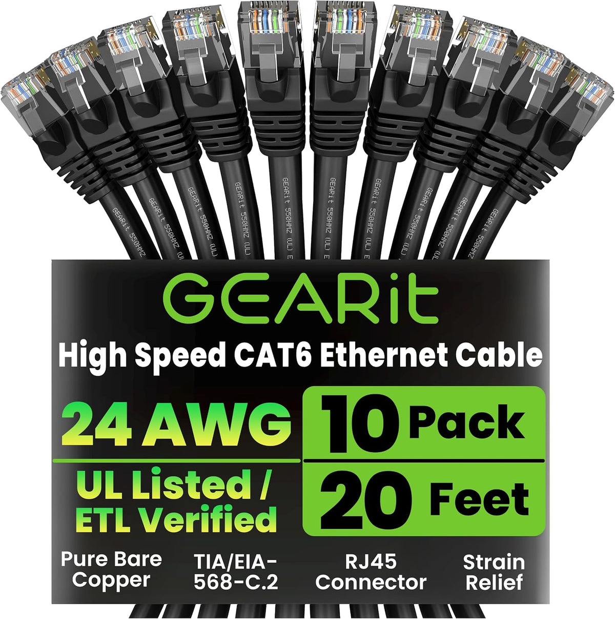 GEARit Cat 6 Ethernet Cable Pack (10-Pack)