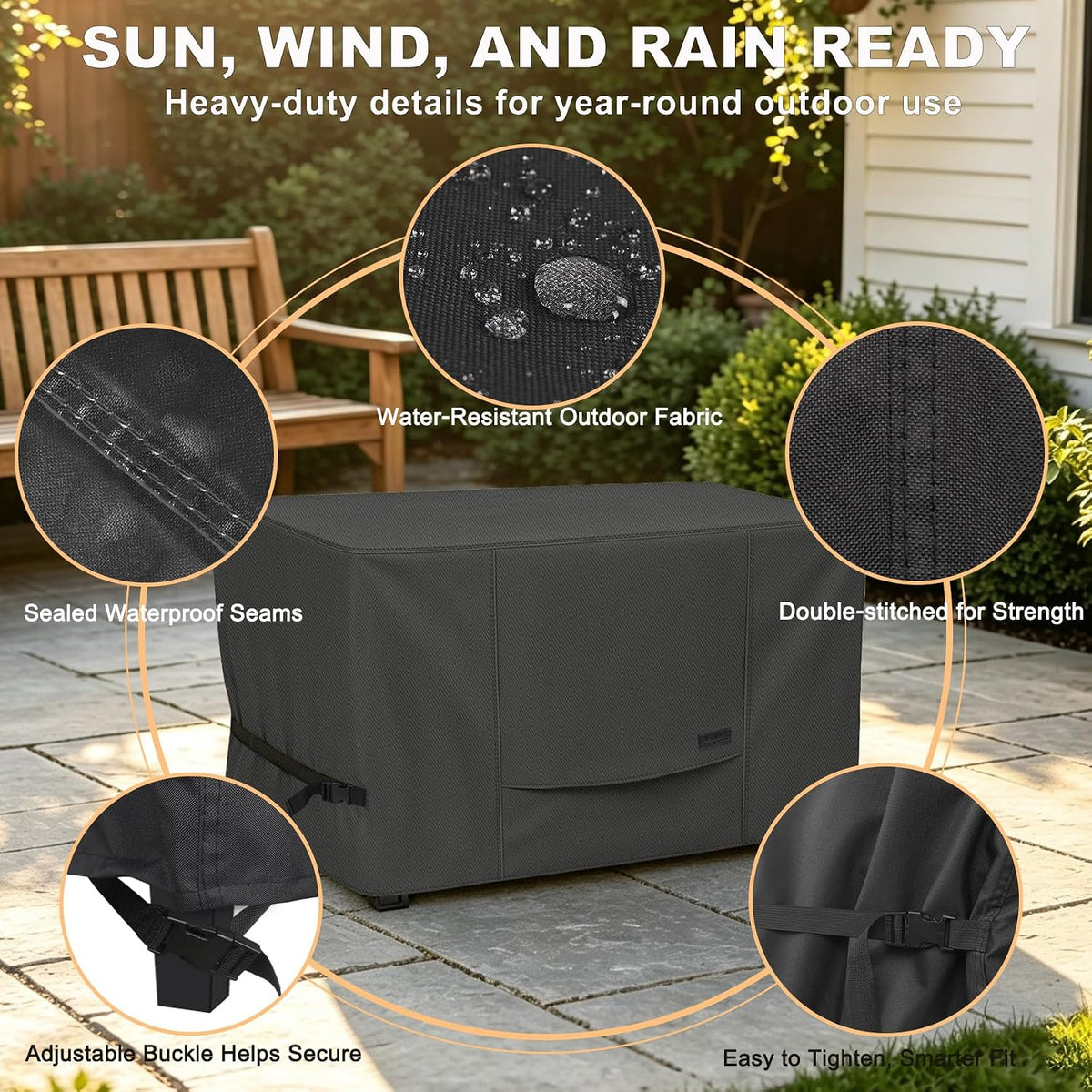 nettypro deck box cover outdoor waterproof storage bench, close-up detail