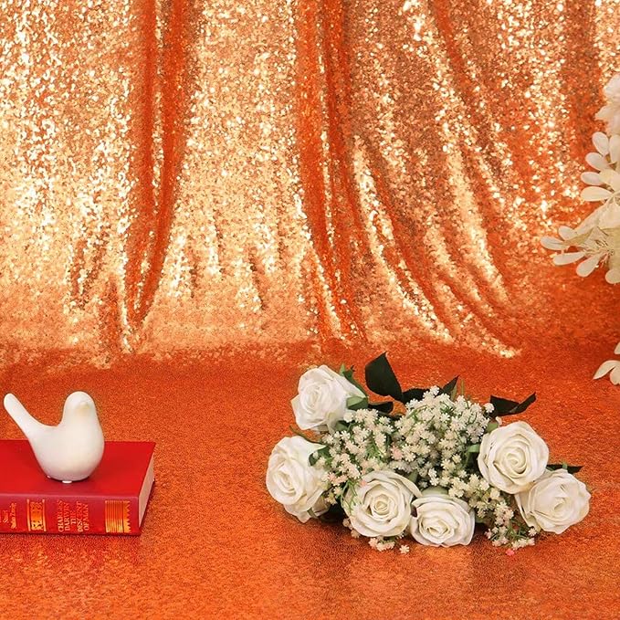 Eternal Beauty Orange Sequin Backdrop, 6x8 Ft Halloween Glitter Background Cu...