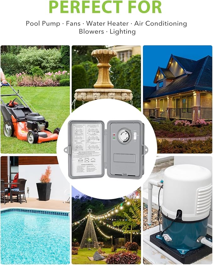 BN-LINK Pool Pump Timer, Outdoor Mechanical Timer Box, Heavy Duty 24 Hour