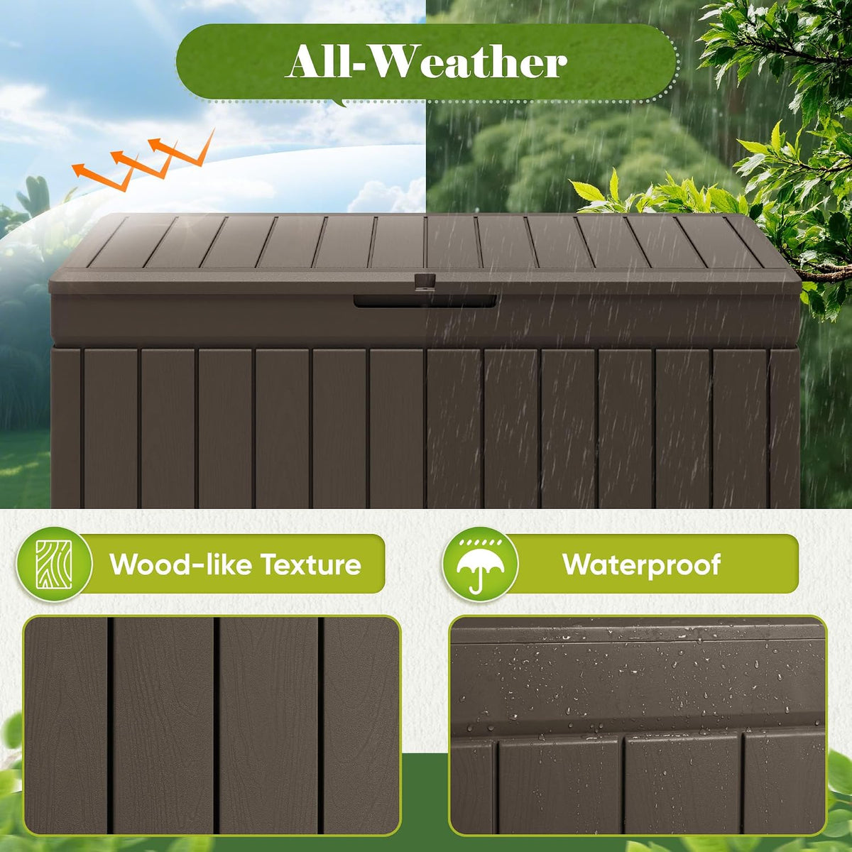 flamaker outdoor storage box 80 gallon resin waterproof on a desk or shelf