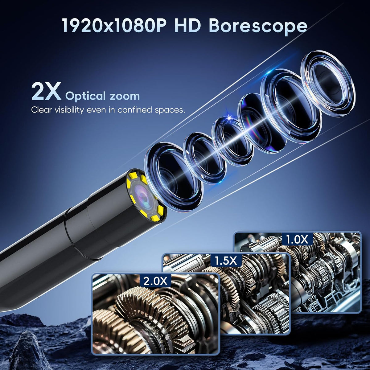 50ft inspection endoscope camera with light,1080p hd borescope, close-up detail