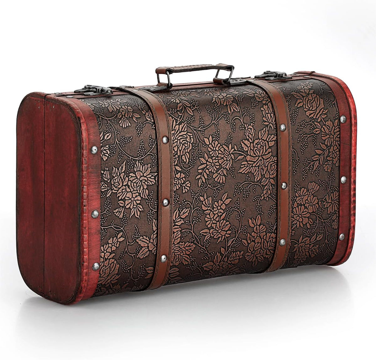 ELLDOO Vintage Wooden Storage Chest, Portable Decorative Luggage Suitcase