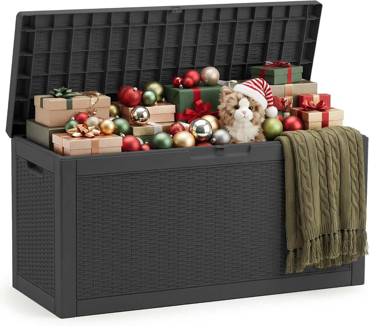 Outdoor Storage Box,90 Gallon Lockable Deck Box,Black