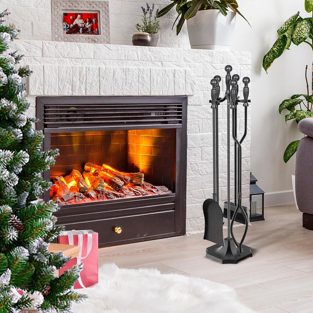 5 Pieces 31in Wrought Iron Fireplace Tools Set w/Ergonomic Handle