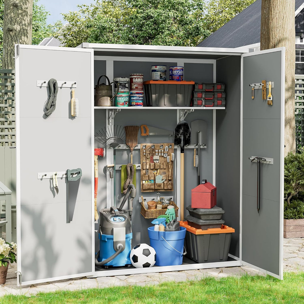 UDPATIO 51 Cu.ft Vertical Outdoor Storage Shed with Shelving Brackets,Grey