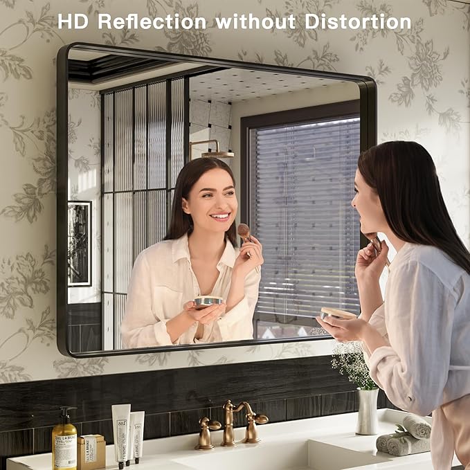 ISKM 32"x 32" Black Framed Bathroom Mirror