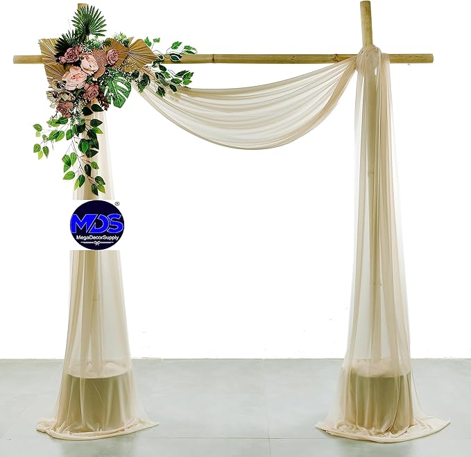 MDS Halloween Chiffon Draping Fabric - 2 Panel, 30" Wide x 100ft Long - Sheer Spooky Arbor & Canopy Drapery for Haunted House Backdrops, Party Ceilings, DIY Costumes & Themed Events - Champagne Gold (Pack of 2)