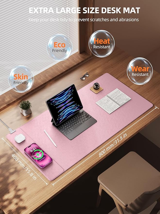 TopMade Mouse Pad with 15W Wireless Charging, XXL Large Leather Desk Mat