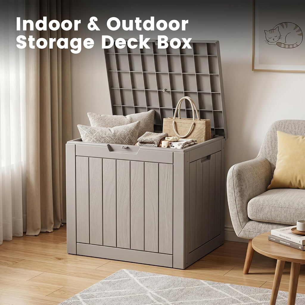 30 Gallon Outdoor Storage Box, Waterproof Resin Deck Box with Side Handles, Lockable Outdoor Bench for Indoor & Outdoor Use, Storage Bin for Patio Cushions, Garden Tools