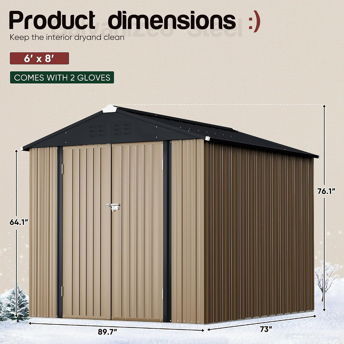 gunji 6 x 4 ft shed outdoor storage, side view