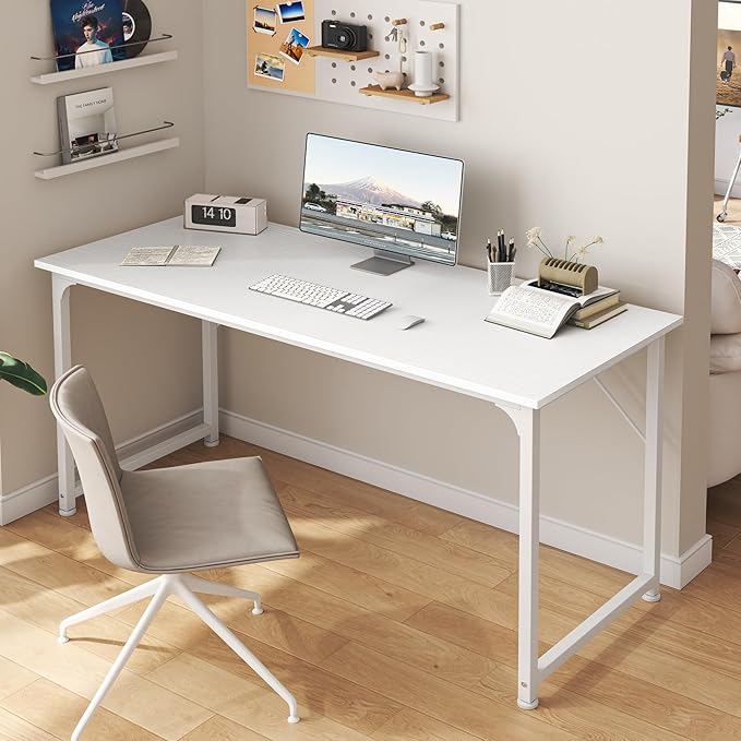Huuger Computer Desk, 55 Inch Home Office Desk, Gaming Writing Work from Home
