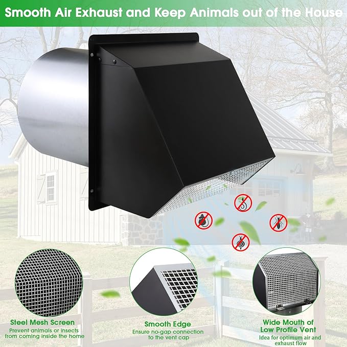 10 Inch Hooded Wall Vent with Screen and Damper, Outdoor Wall Exhaust Vent