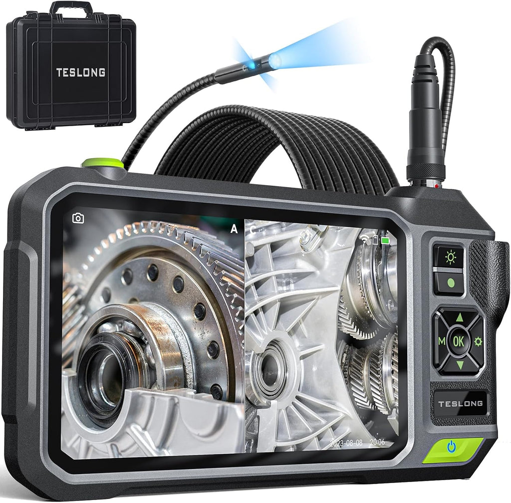 Triple Lens Borescope with 7" IPS Screen, Teslong 1080P HD Industrial Endoscope