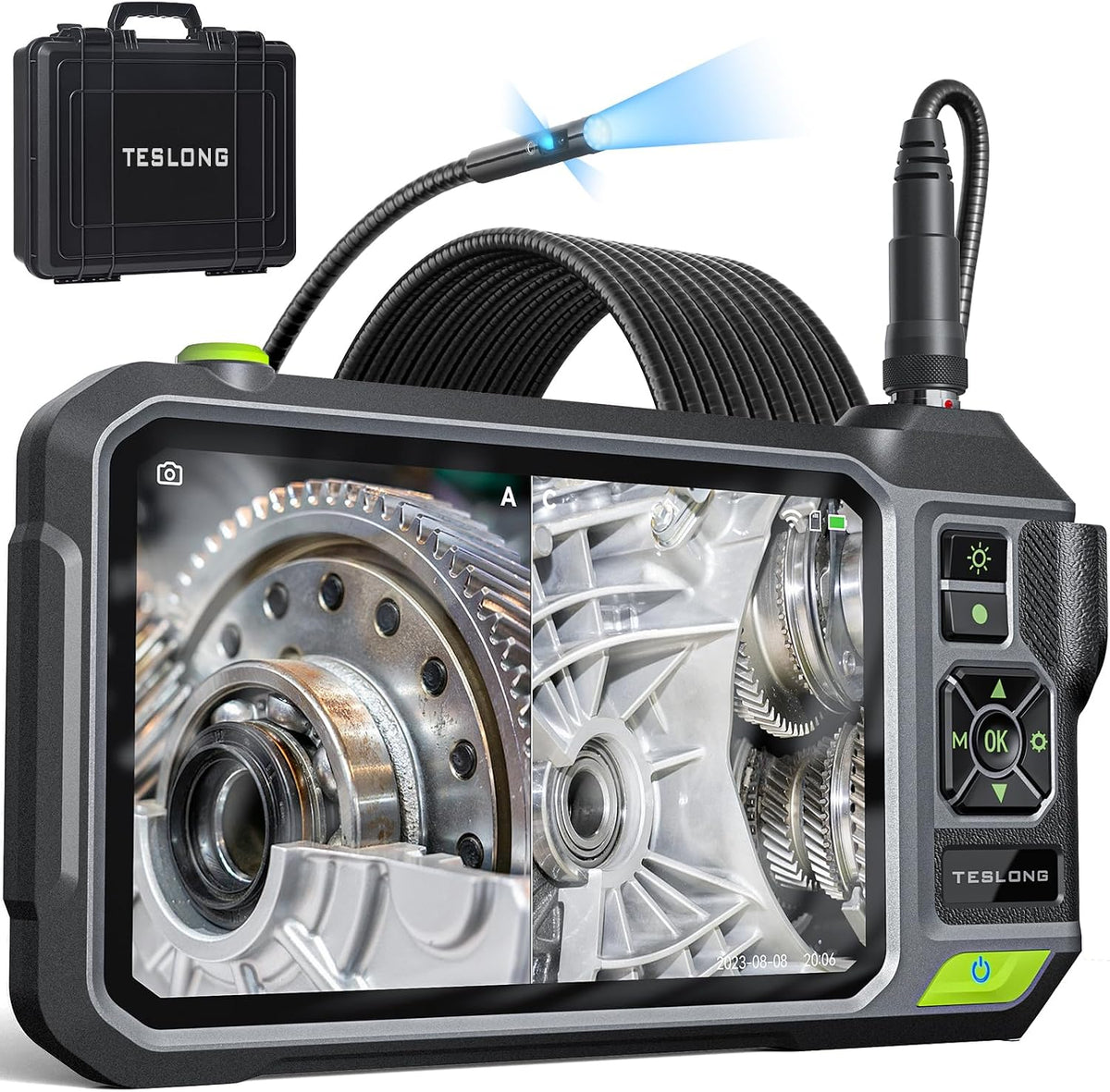Triple Lens Borescope with 7" IPS Screen, Teslong 1080P HD Industrial Endoscope