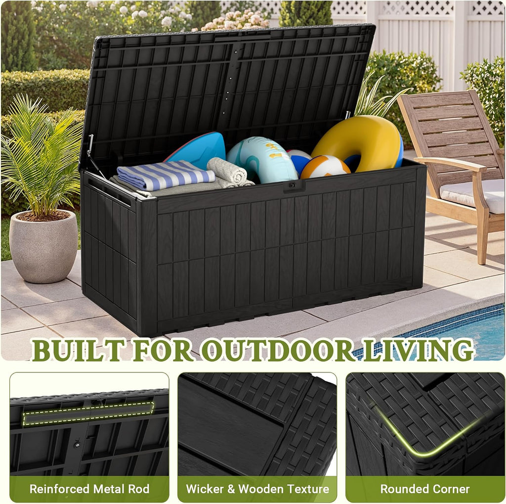flamaker 180 gallon large outdoor storage box waterproof shown in use