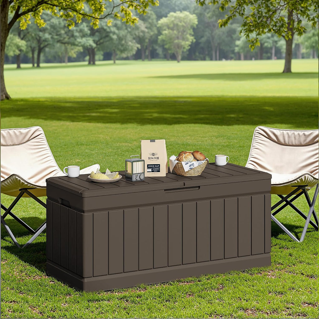 jummico 78 gallon deck box waterproof resin outdoor on a desk or shelf