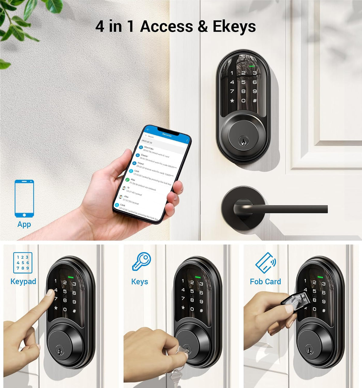 veise rz06 smart lock for front door with shown in use