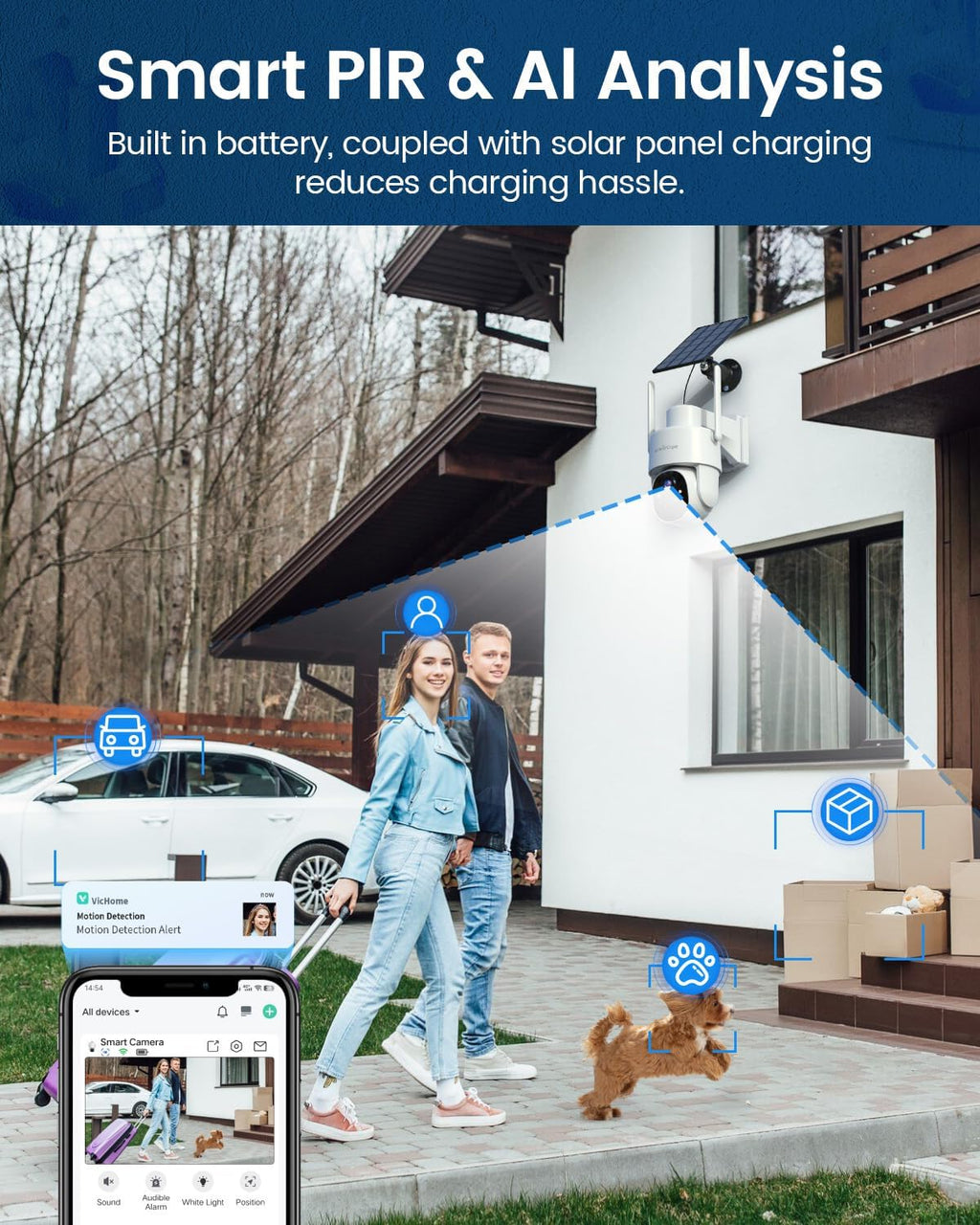 armorcope solar security cameras wireless outdoor,360° view battery, front angle view