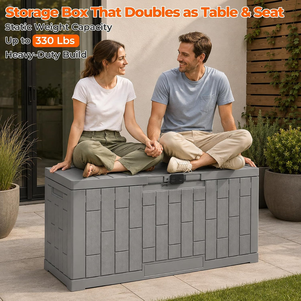 outdoor storage box, 60 gallon waterproof resin patio, package contents