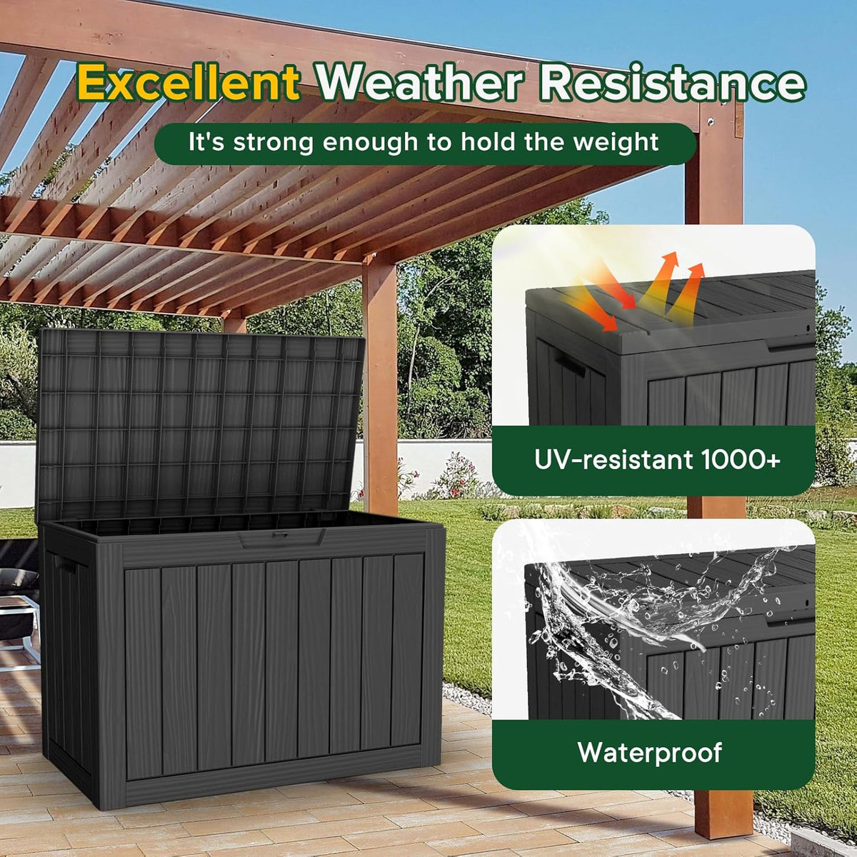 46 gallon outdoor deck box, lockable waterproof outdoor, close-up detail