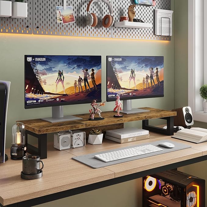 WESTREE Dual Monitor Stand Riser, Wood and Steel Monitor Stand Riser, Computer