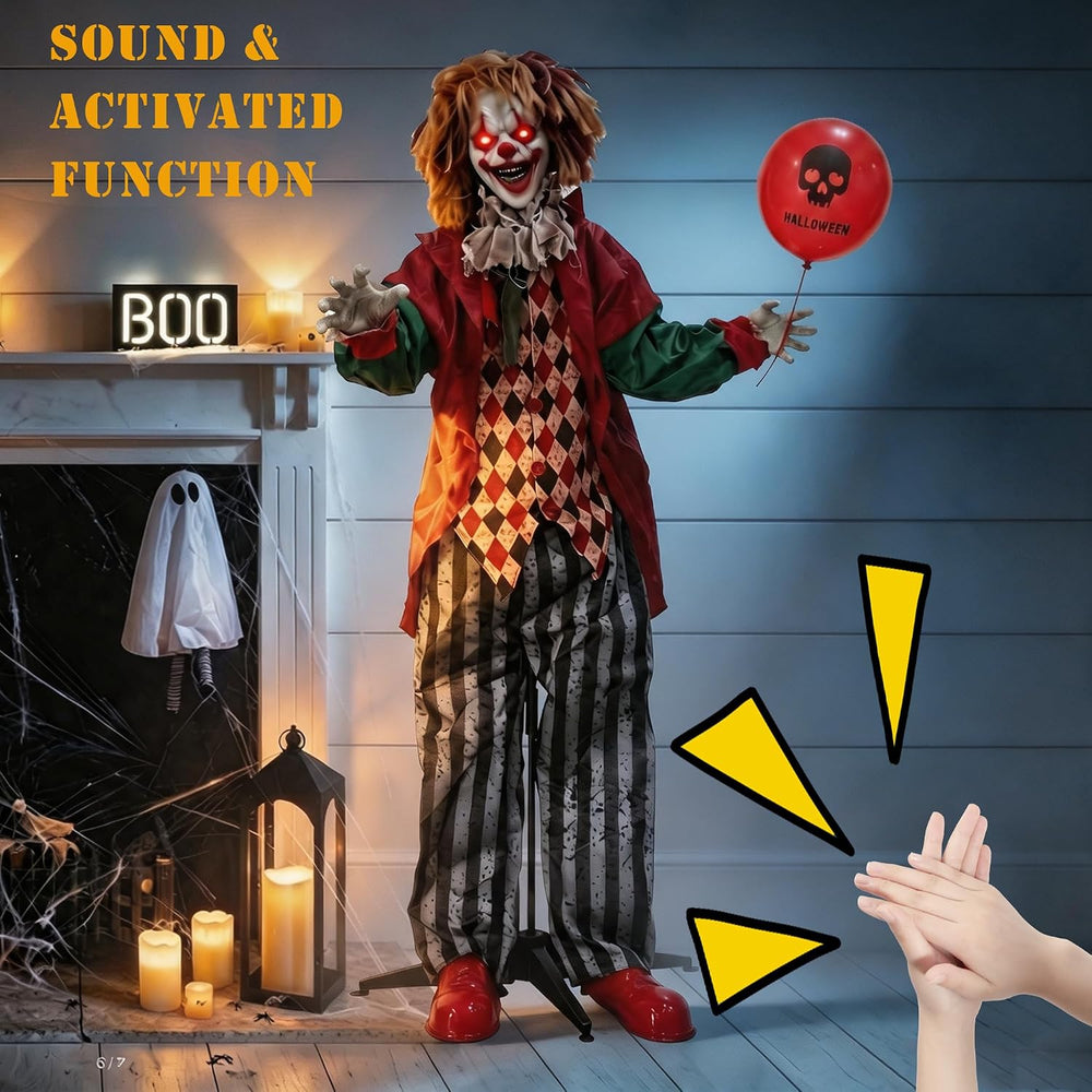 Hourleey 5.3FT Halloween Animatronics Clown Decorations, Sound Activated Stan...