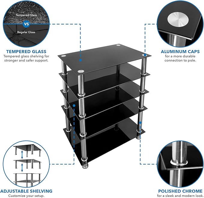 Mount-It! Tempered Glass AV Component Media Stand, Audio Tower and Media Center
