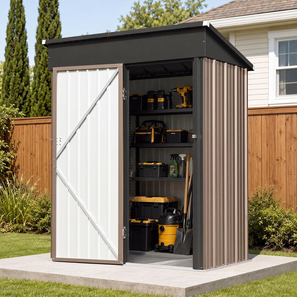 Aoxun 5x3 FT Outdoor Storage Shed with Base, Shed with Sloping Roof, Brown