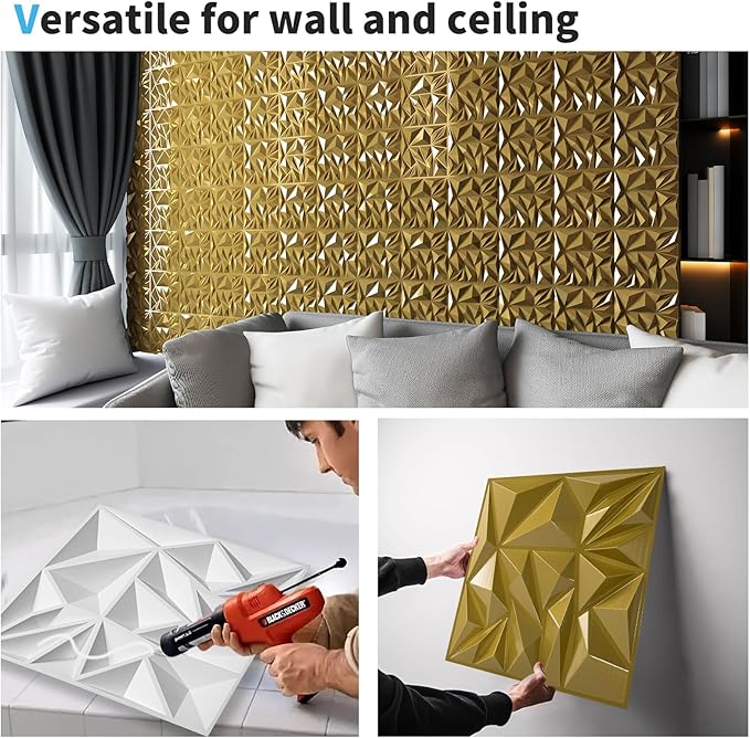 Art3d 33-Pack 3D Wall Panels for Interior Wall Decor, Diamond Textured Feature