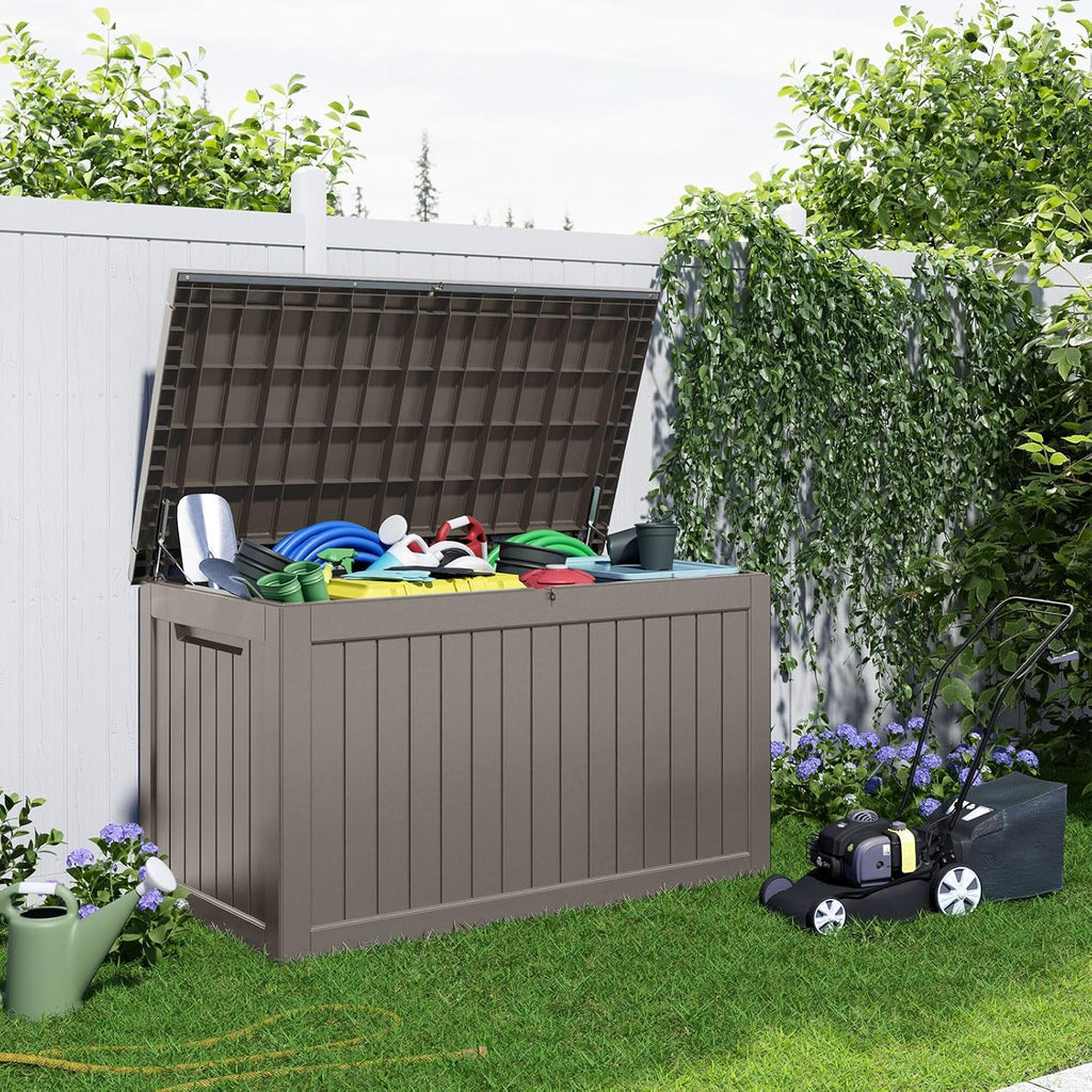 280 gallon outdoor storage box waterproof, resin lockable, side view